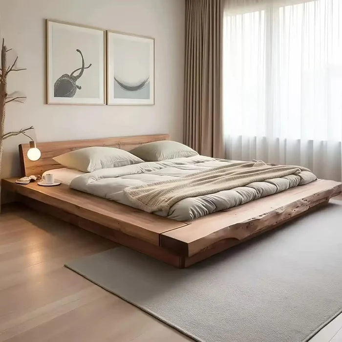 Solid wood double bed Elm tatami model room double bed