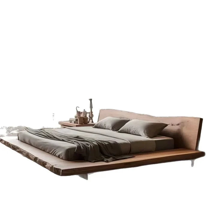 Solid wood double bed Elm tatami model room double bed