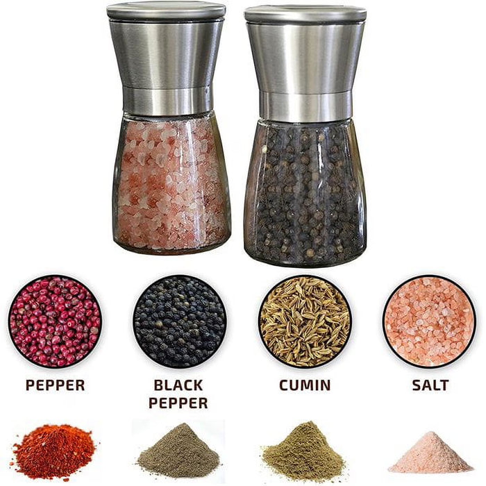 Stainless Steel Salt and Pepper Grinder Set, Adjustable Salt Grinder