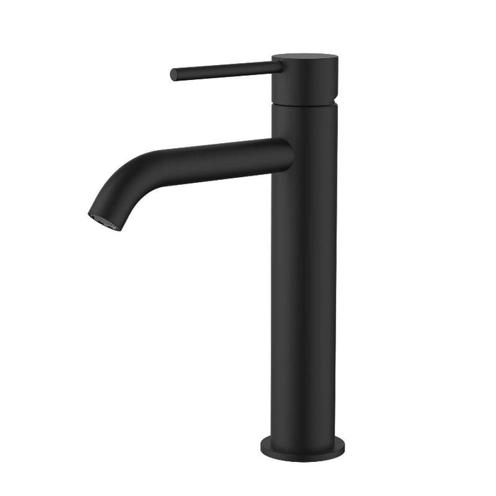 Star Mini Matte Black Mid Basin Mixer - Curved Spout - Acqua Bathrooms