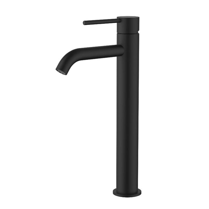 Star Mini Matte Black Tall Basin Mixer - Curved Spout - Acqua Bathrooms
