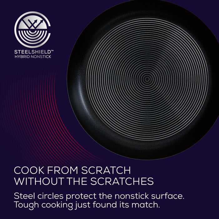 Circulon’s steel peaks protect the nonstick grooves. So you don’t have to worry about scratched nonstick with our SteelShield stainless steel nonstick frying pan.