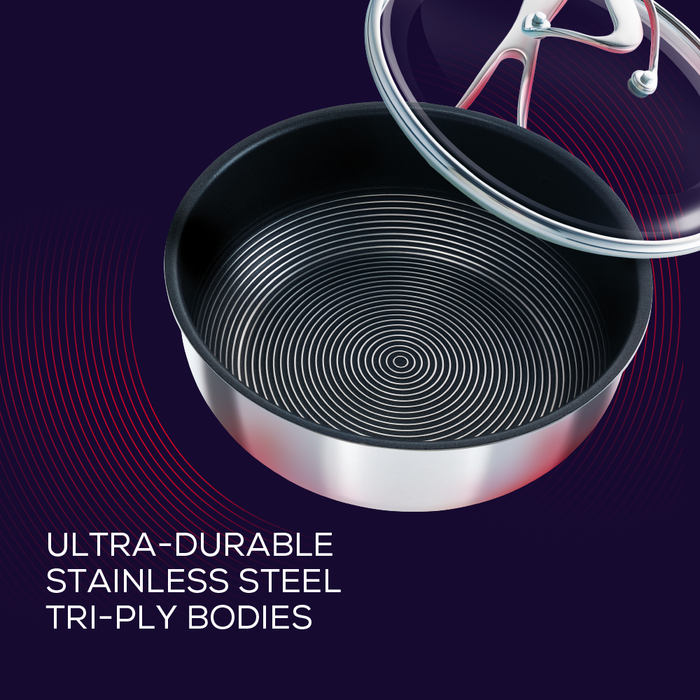 With ultra durable tri-ply body, this stainless steel nonstick frying pan is built for a lifetime of bold cooking.