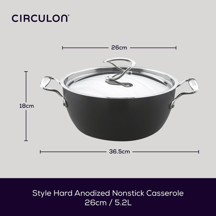 Style Non-Stick Induction Large Family Casserole Dish & Lid - 5.2L