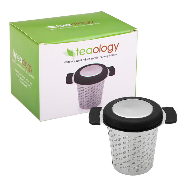 Teaology Stainless Steel Micro-Mesh Tea Mug Infuser With Lid - Black