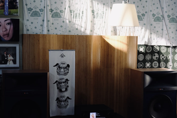 HR Tenugui Lantern Hanger styled in a living room setup - Henrik Seo