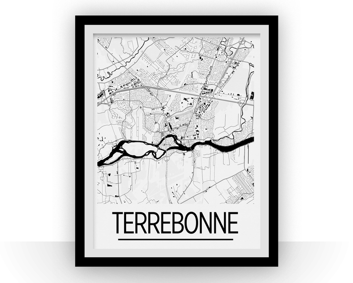 Terrebonne Quebec Map Poster - Quebec Map Print - Art Deco Series