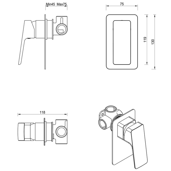 Tiago Chrome Shower Mixer - Trim Kit Only