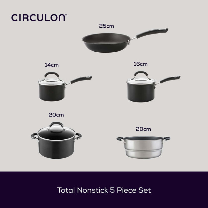 Total Non-Stick Induction Saucepan, Saucepot, Steamer & Frying Pan Set - 5 Pieces