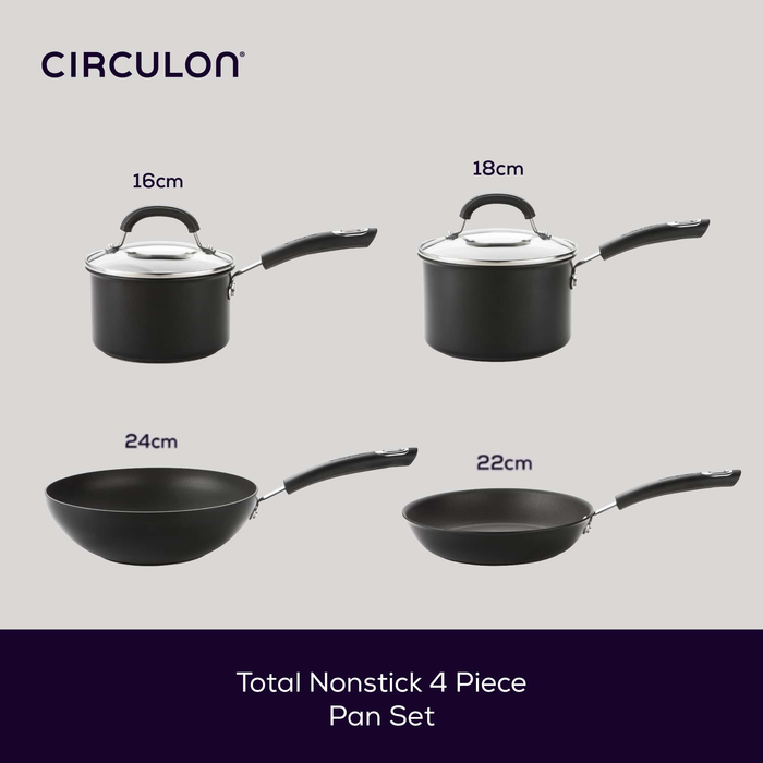 Total Non-Stick Induction Saucepan, Skillet & Wok Starter Pan Set - 4 Pieces
