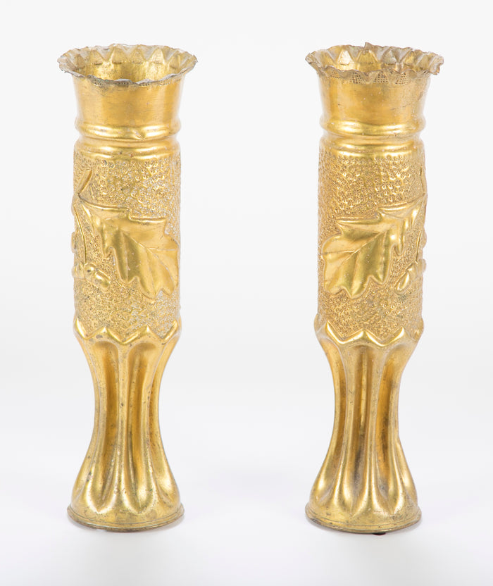 Trench / Folk Art Pair of Vases from French WW I Artillery Shell Casings