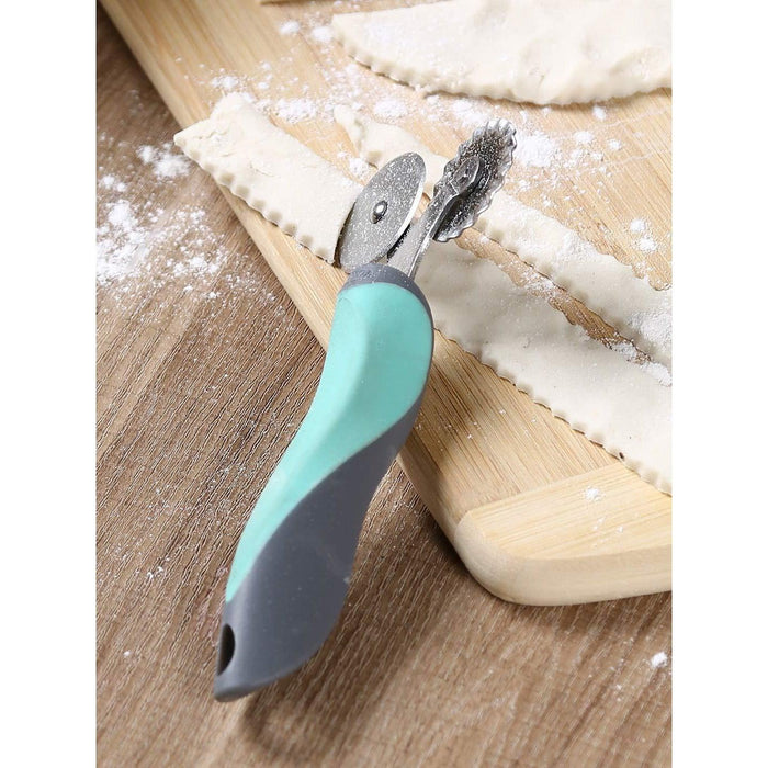 Trudeau Stainless Steel 2-in-1 Pastry Wheel, Grey/Green | Bakeware
