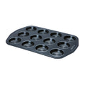 12 cup shallow bun tin on white background