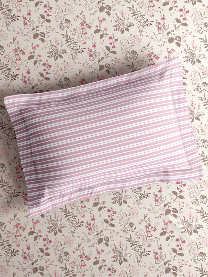 Valatia 100% Cotton 200 TC Double Bedsheet with 2 Pillow Covers | Pink Floral Bedsheet Set