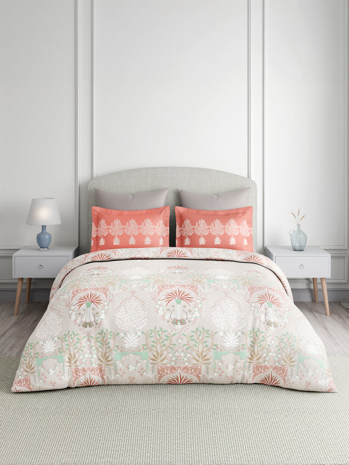 Valatia 100% Cotton 200 TC King Bedsheet with 2 Pillow Covers | Peach Floral Bedsheet Set