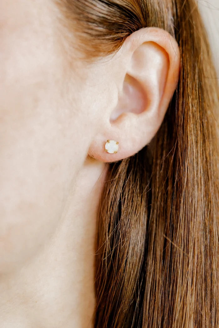 Venus White Opal Gold Screwback Stud Earrings