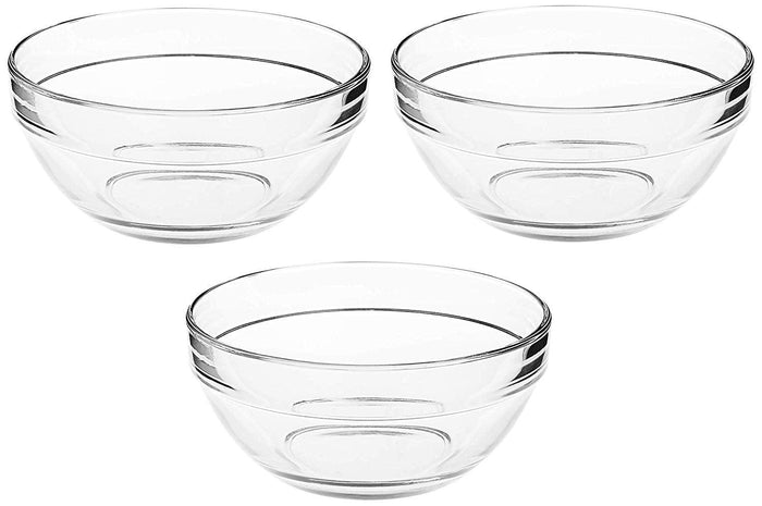 Uniglass Stackable Mixing Glass Bowls Set,1080ml, Set of 3, Transparent | Bowl