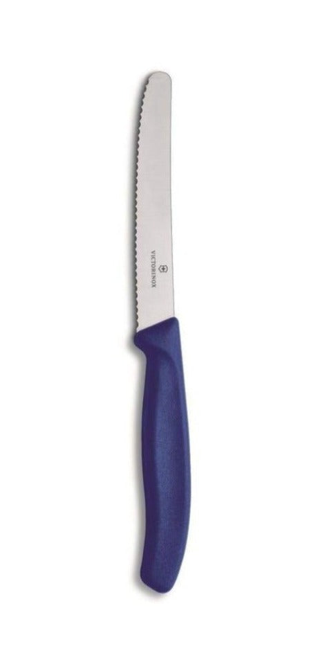 Victorinox Tomato & Sausage, Round Tip, Wavy Edge Knife 11cm - Blue