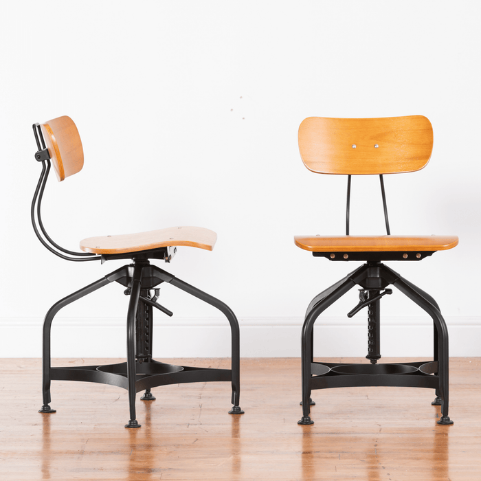 Vintage Industrial Swivel Office Chair - Light Oak -