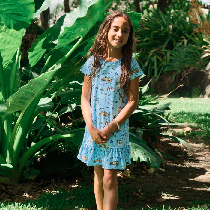 We Go Holoholo Bamboo Ruffle Hem T-Shirt Dress