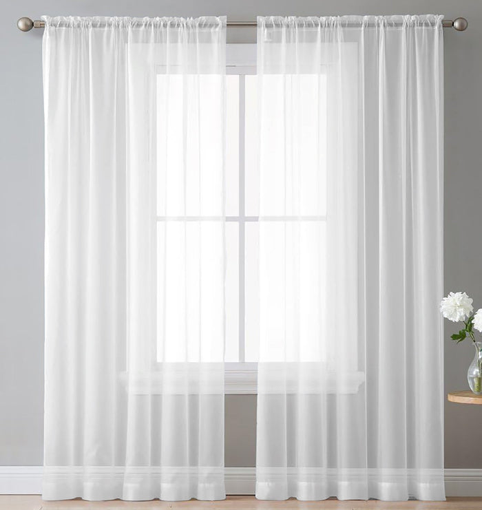 White Sheer Window Curtain Set – 63" Rod Pocket Panels (Set of 2)
