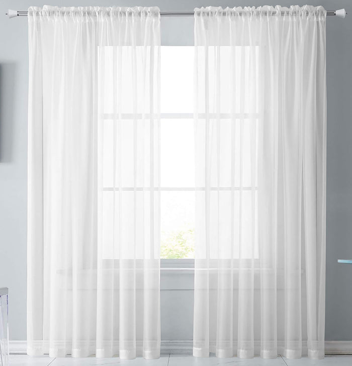 White Sheer Window Curtain Set – 63" Rod Pocket Panels (Set of 2)