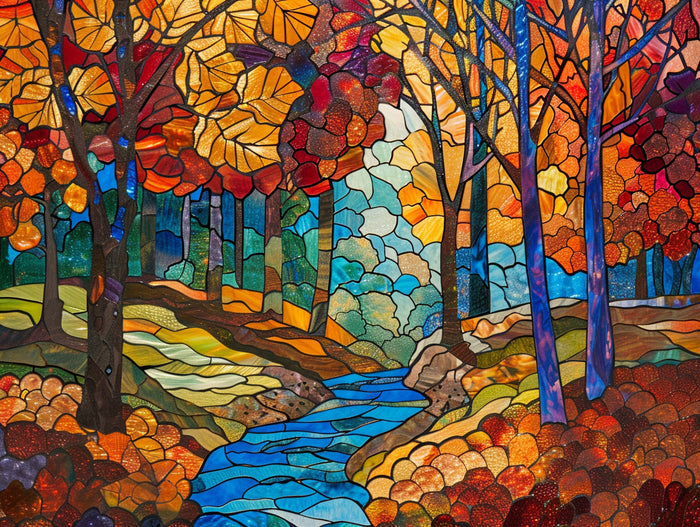 Winding River Through Autumn Forest