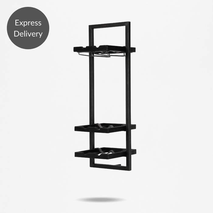 WINEMATE Burned Black Teak 6 Bottles / Glass Holder - Style D -