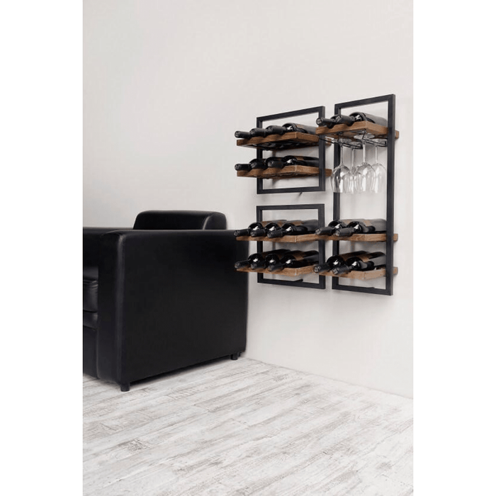 WINEMATE Burned Black Teak 6 Bottles / Glass Holder - Style D -