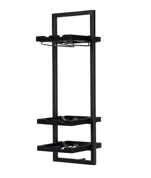 WINEMATE Burned Black Teak 6 Bottles / Glass Holder - Style D -