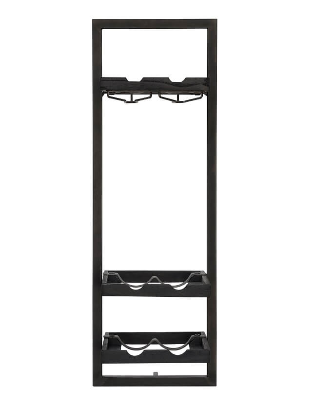 WINEMATE Burned Black Teak 6 Bottles / Glass Holder - Style D -