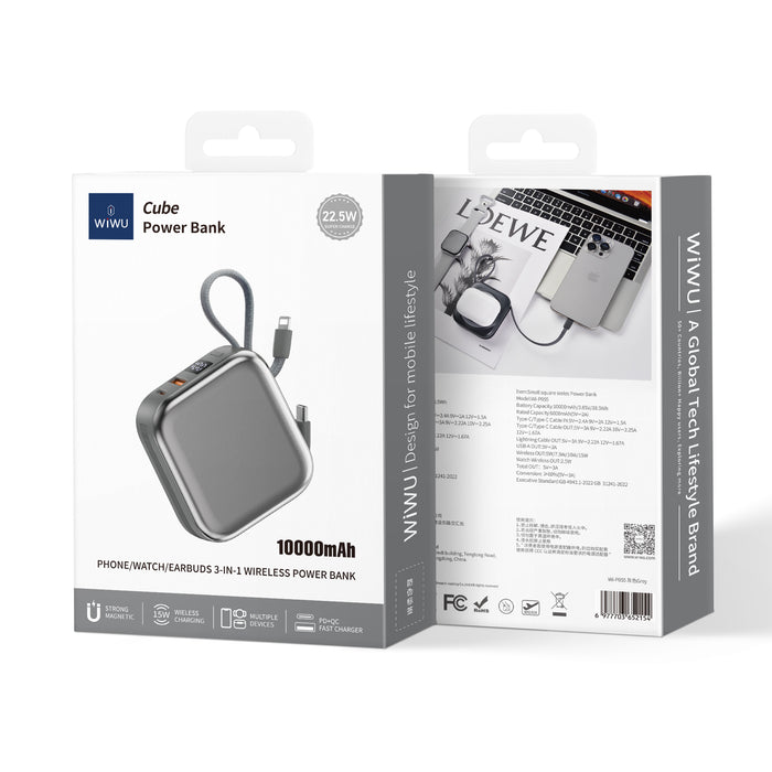 WiWU Wi-P055 5-in-1 Small Square Series Power Bank 10000mAh – Gray