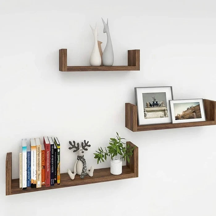 Wooden Wall Shelves Set – 3 Pieces U-Shaped Design