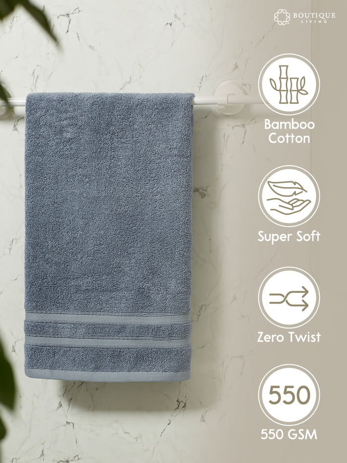 Zen Living Cotton Bamboo 550 GSM Blue Hand Towels (Pack of 2) - Zero Twisted Technology