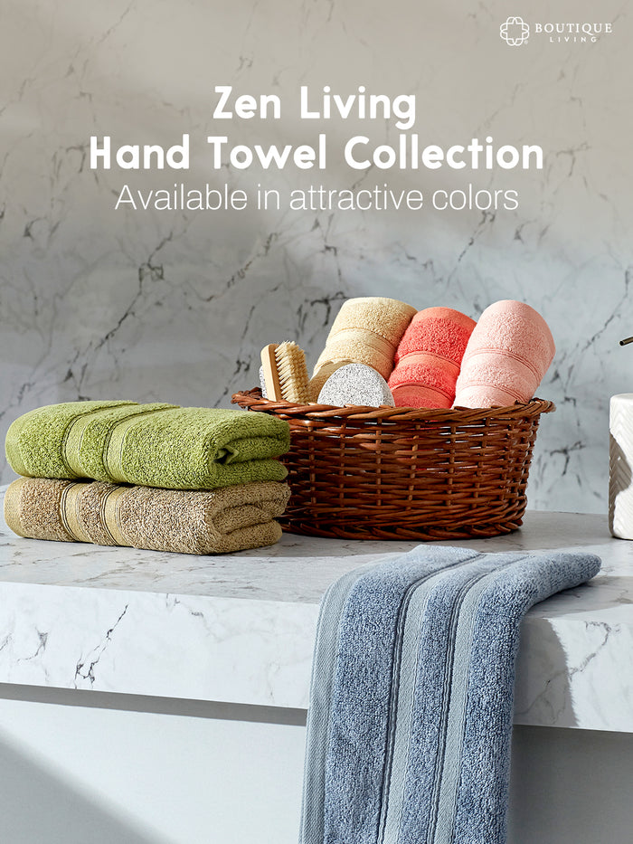 Zen Living Cotton Bamboo 550 GSM Cream Hand Towels (Pack of 2) - Zero Twisted Technology